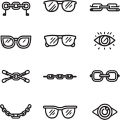 Eyeglass Chain black Line Editable Icons set