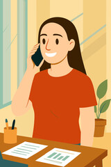 young woman talking on phone, woman talking on phone for business, business communication,