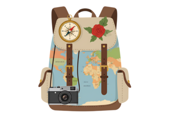 Travel bag and suitcase with sunglasses isolated on white background