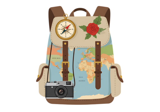 Travel bag and suitcase with sunglasses isolated on white background