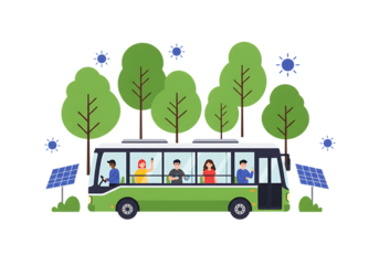 Green car driving on road city and forest illustration