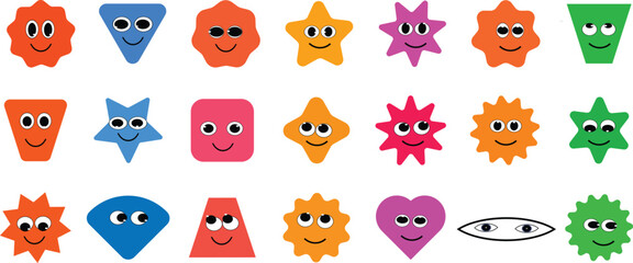 Cute Doodle Shapes with Funny Faces Vector Set Hand Drawn Cartoon Characters for Kids