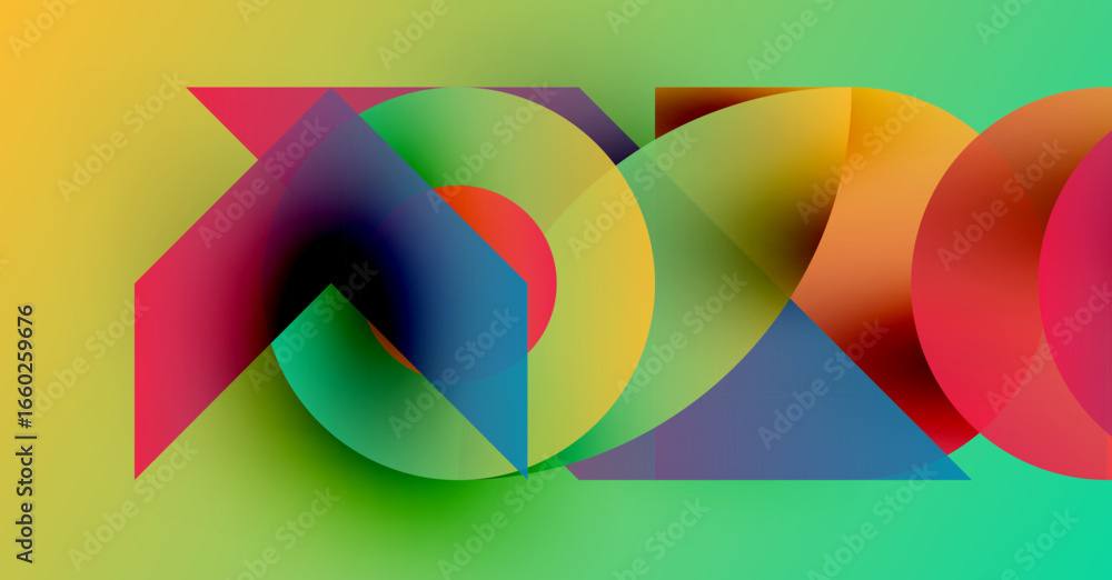 Poster abstract colorful shapes overlap. gradient background transitions from yellow to green. modern desig