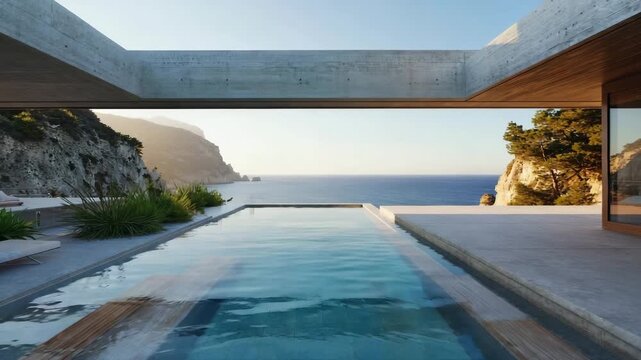 Infinity pool overlooking Mediterranean sea at sunset