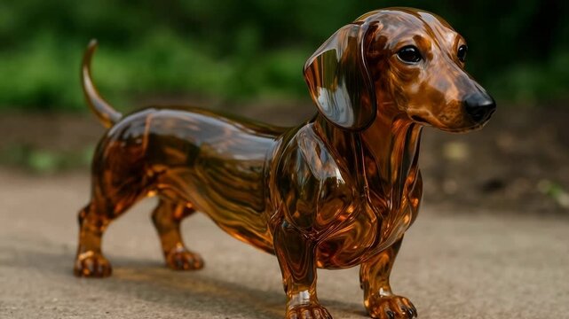 Transparent dachshund dog figurine standing on concrete