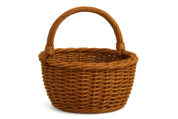 Woven wicker basket with arched handle, isolated on transparent background, ready for easter eggs, picnic supplies, or other contents
