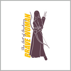 Archer Logo Design Concepts Vector. Silhouette Female Archer Template Illustration