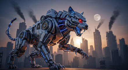 An imposing mechanical cat, Generative AI.