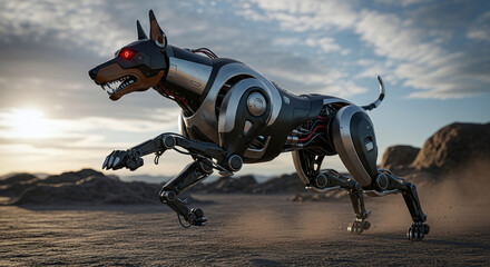 An imposing mechanical dog. Generative AI.