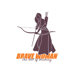 Archer Logo Design Concepts Vector. Silhouette Female Archer Template Illustration