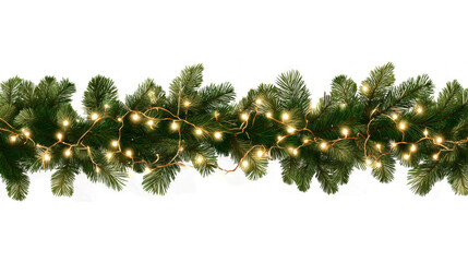 Festive garland with pine branches and glowing string lights, creating warm holiday atmosphere