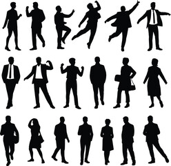 Collection of dancing and walking people silhouette illustrations, capturing various movements, fashion styles, and dynamic body poses for creative design
