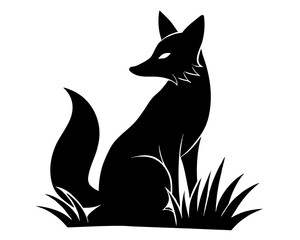 fox sitting on grass silhouette