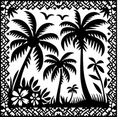 Coconut Solid Black Vector Silhouette in Traditional Mexican Folk Art Style