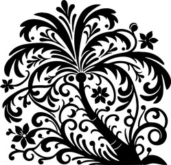Coconut Solid Black Vector Silhouette in Traditional Mexican Folk Art Style