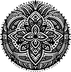 Coconut Solid Black Vector Silhouette in Traditional Mexican Folk Art Style