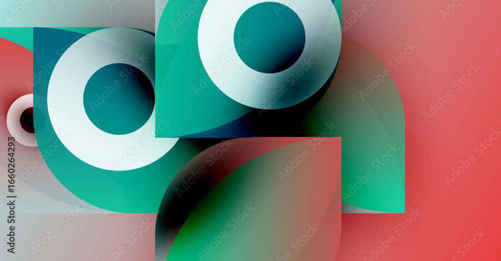 Aufkleber abstract composition featuring overlapping circles, squares, vibrant hues. modern design, gradient c
