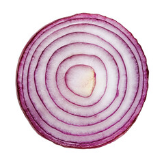 Red onion slice showing concentric circles and textures on transparent background