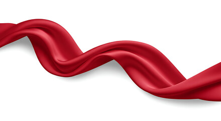 Red silk fabric draped in flowing, elegant curves against a white background.