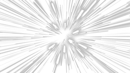Abstract white light speed lines effect for futuristic space travel or hyperspace jump. Dynamic motion blur overlay for sci-fi. Image with a transparent background for easy integration.
