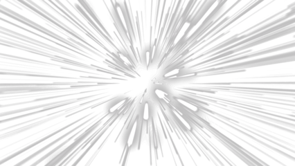 Abstract white light speed lines effect for futuristic space travel or hyperspace jump. Dynamic motion blur overlay for sci-fi. Image with a transparent background for easy integration.