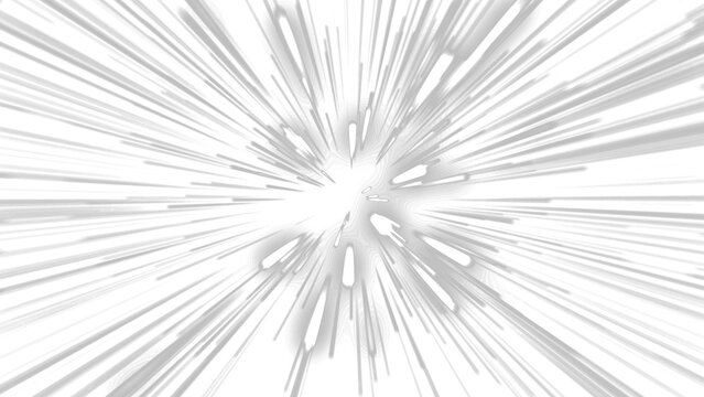Abstract white light speed lines effect for futuristic space travel or hyperspace jump. Dynamic motion blur overlay for sci-fi. Image with a transparent background for easy integration.