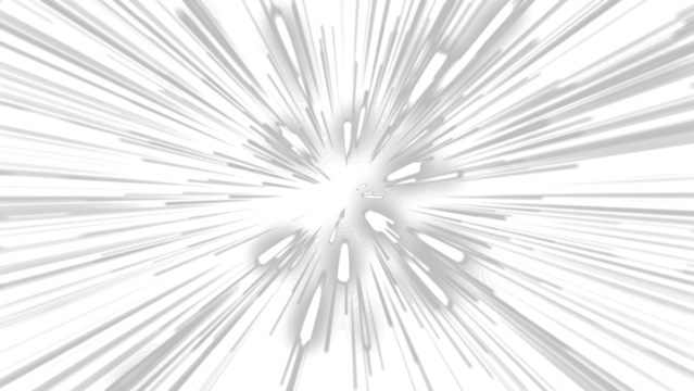 Abstract white light speed lines effect for futuristic space travel or hyperspace jump. Dynamic motion blur overlay for sci-fi. Image with a transparent background for easy integration.