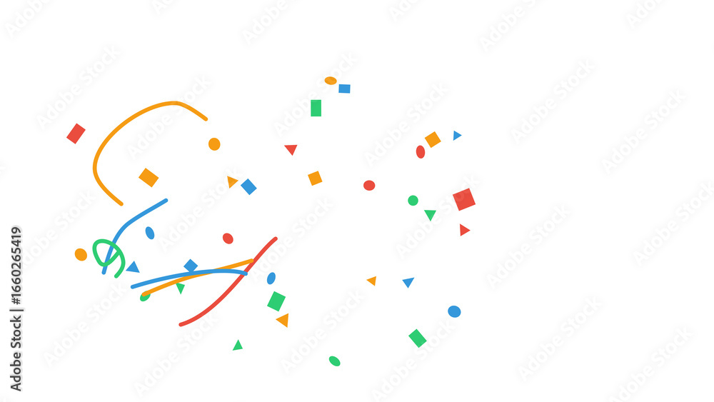 Poster colorful confetti with various geometric shapes and streamers falling during a celebration. festive 
