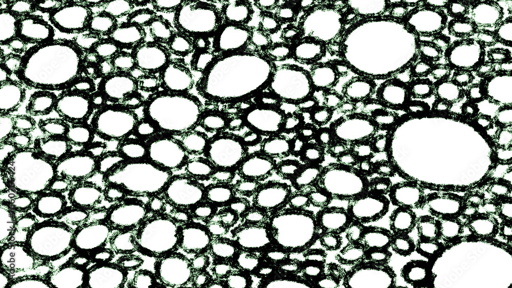 Poster abstract seamless pattern of hand-drawn black grunge circles with a rough texture. this dynamic, mod