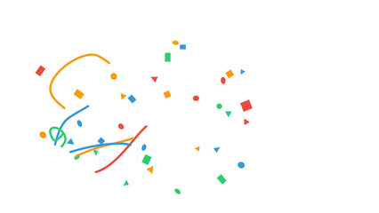 Colorful confetti with various geometric shapes and streamers falling during a celebration. Festive abstract party background element with a transparent background for easy compositing and design.