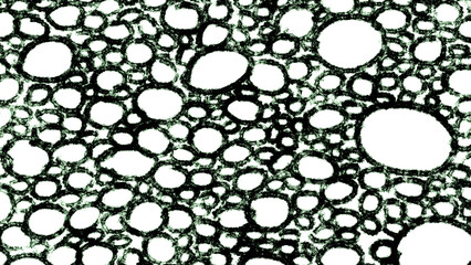 Abstract seamless pattern of hand-drawn black grunge circles with a rough texture. This dynamic,...