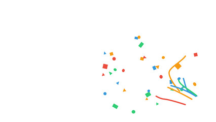 Colorful geometric confetti shapes like circles, squares, and triangles floating and falling. Abstract festive animation element for celebration, party, or event. Isolated with transparent background.
