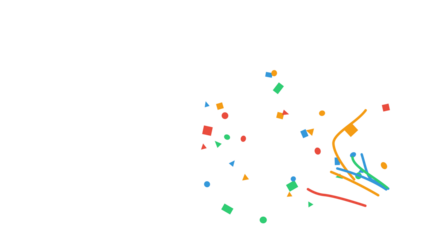 Colorful geometric confetti shapes like circles, squares, and triangles floating and falling. Abstract festive animation element for celebration, party, or event. Isolated with transparent background.