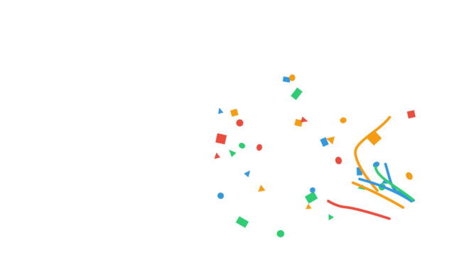 Colorful geometric confetti shapes like circles, squares, and triangles floating and falling. Abstract festive animation element for celebration, party, or event. Isolated with transparent background.