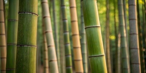 Fototapeta premium Serene Green Bamboo Forest Sunlight Through Tall Stalks in Nature