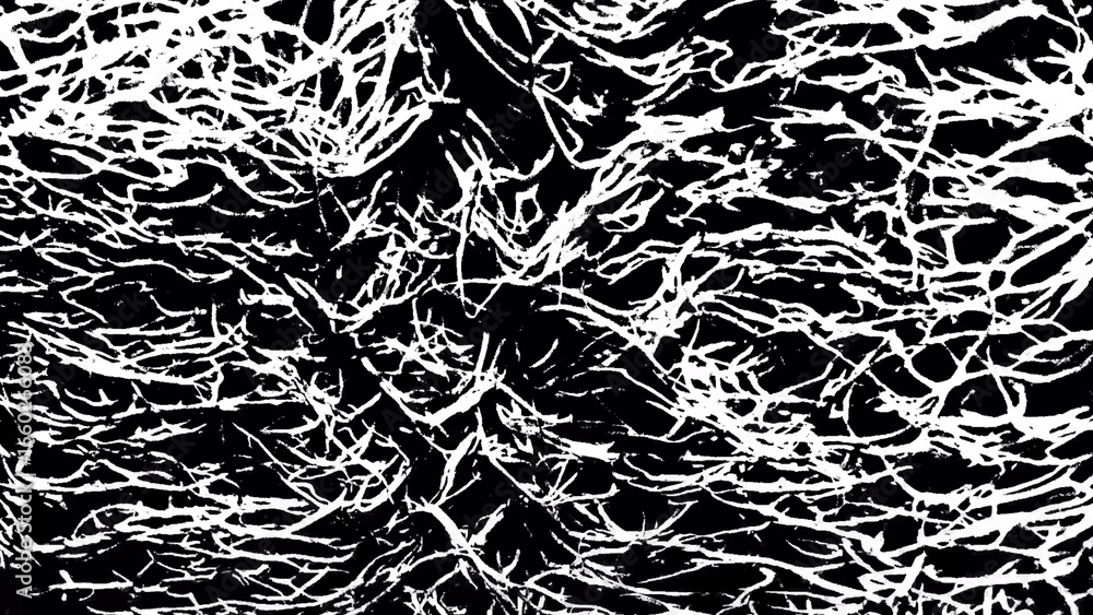 Poster black and white abstract organic grunge texture with chaotic tangled lines, a versatile overlay mask