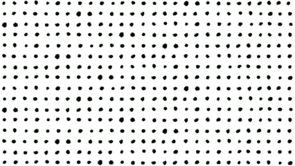 Abstract grid pattern of black inkblots. Hand-drawn grunge paint splatters arranged in a matrix. Graphic design element with a transparent background for easy compositing and overlay effects.