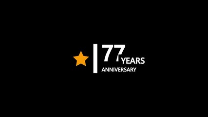77 years anniversary motion graphic. 4K footage with star. particles and number. Animated years Birthday Wishes,with black background.