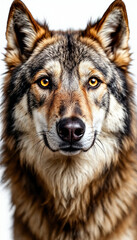 Fototapeta premium dog, alpha, wild, canine, portrait, fur, tousled, eyes, gaze, confident, strong, intelligent, predator, mammal, beast, studio, whitebackground, isolated, animal, closeup, facial, expression, majestic,