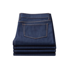 A pair of folded dark blue denim jeans isolated on transparent background