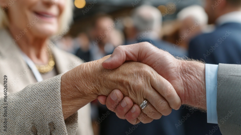 Aufkleber firm handshake signifies strategic connection and collaboration at business networking event