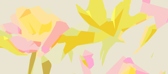 Background with bright abstract flowers with space for text. Geometric vector illustration.