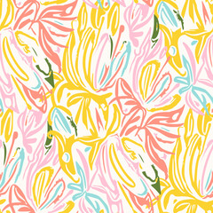 Seamless pattern  with flowers in doodle style. Vector illustration.