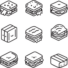 Grilled Cheese Sandwich black Line Editable Icons