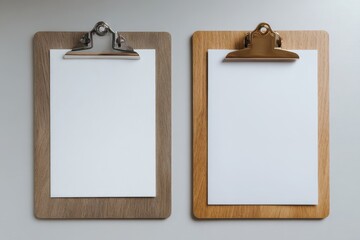 Clipboard Menu. Wooden Clipboard Set with Blank Frame in White Room Interior
