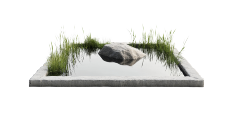 Minimalist stone and grass water feature for zen garden design