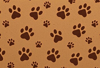 Obraz premium Subdued brown muddy paw prints seamlessly repeating across a textured background, wildlife, background