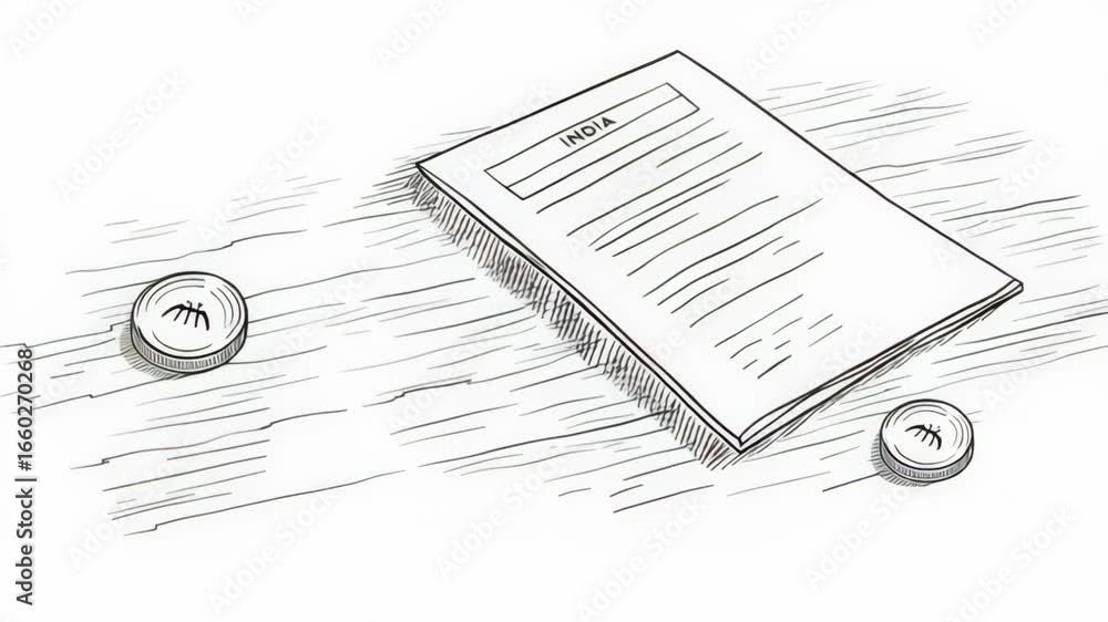 Poster artistic drawing of document with india title and unique symbols on a plain background