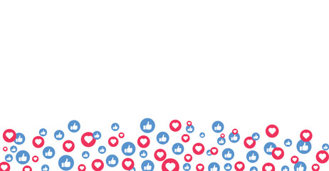 Illustration featuring scattered thumbs and hearts icons