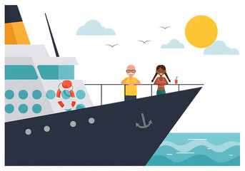 Naklejka premium Man and woman with a boat on the sea illustration